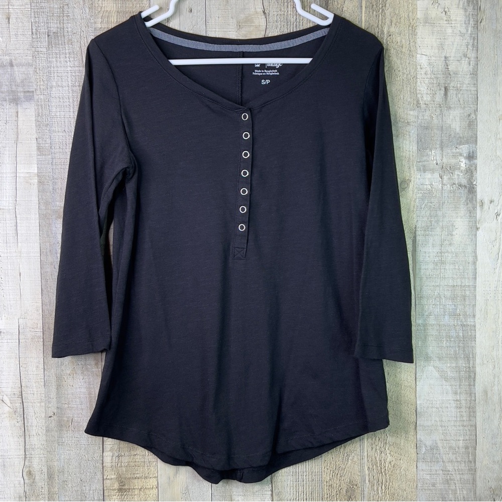 Riders By Lee Indigo Burnout Top Size Small Black Crewneck 3/4 Sleeve Sn…